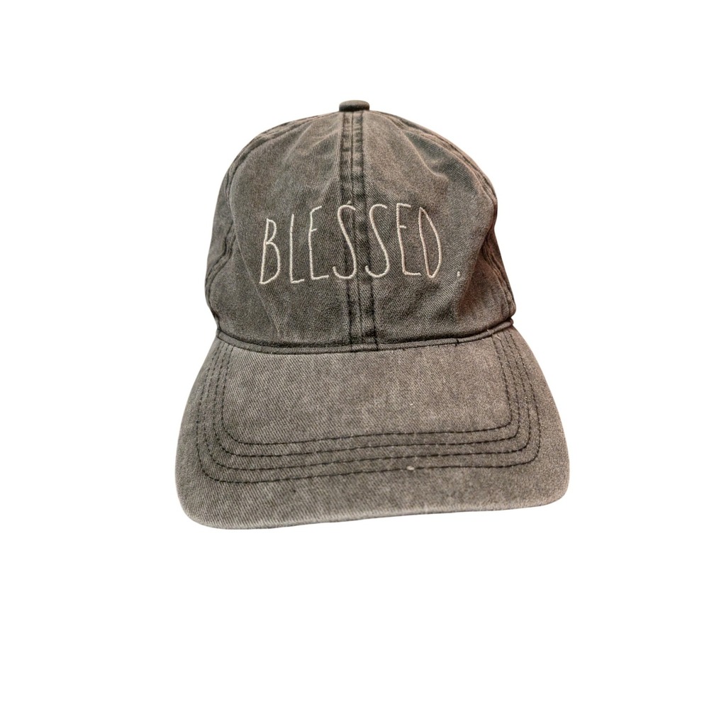 Rae Dunn Blessed Baseball Cap Faded Black Charcoal Distressed Dad Hat Adjustable